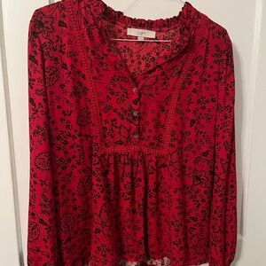 LOFT Red and Black Floral Blouse - Perfect for the Holidays!